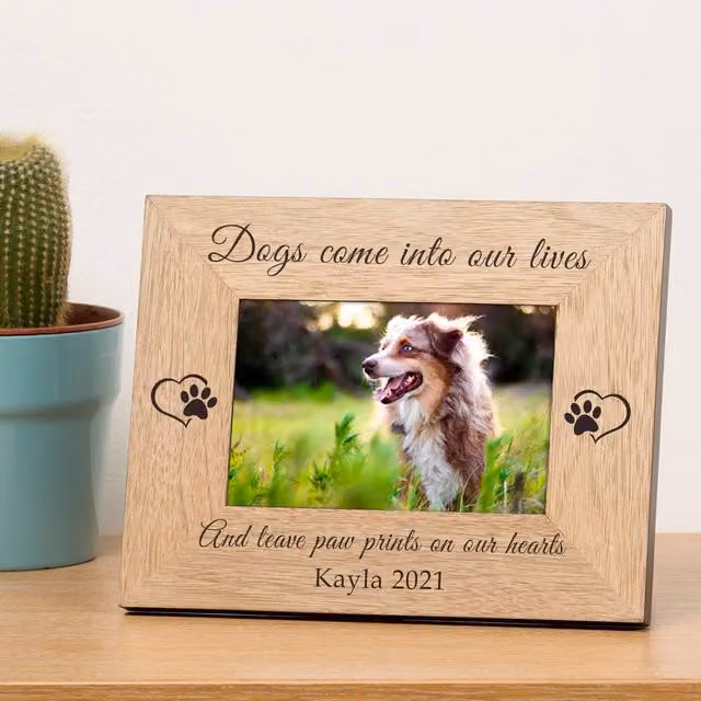 Uniqueful Personalised Dog Memory Wood Frame in Brown, Rectangular Tabletop Design