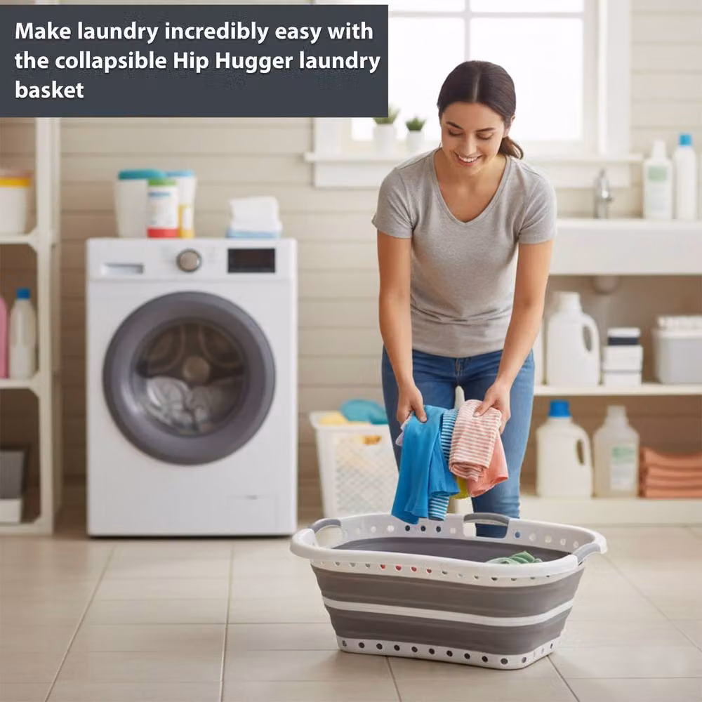 Crystals Collapsible Laundry Basket, 37L, Grey – 6