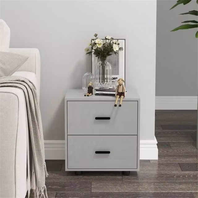 FORGEVIO Set of 2 Modern Grey Wooden Bedside Table Cabinets with Drawers