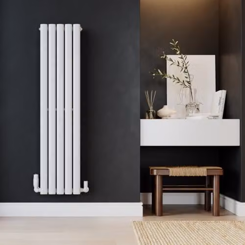 Omeara White Elliptical Tube Vertical Designer Radiator, W: 290 mm, H: 1200 mm – 2