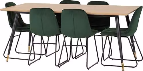 Seconique Hamilton 180cm Rectangular Dining Table and 6 Lukas Green Velvet Chairs Set – 4