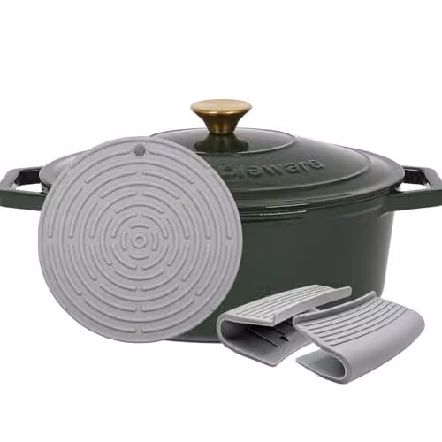 Argon Tableware Oval Enamelled Cast Iron Casserole Dish with Self-Basting Lid, Green, 4.68 l