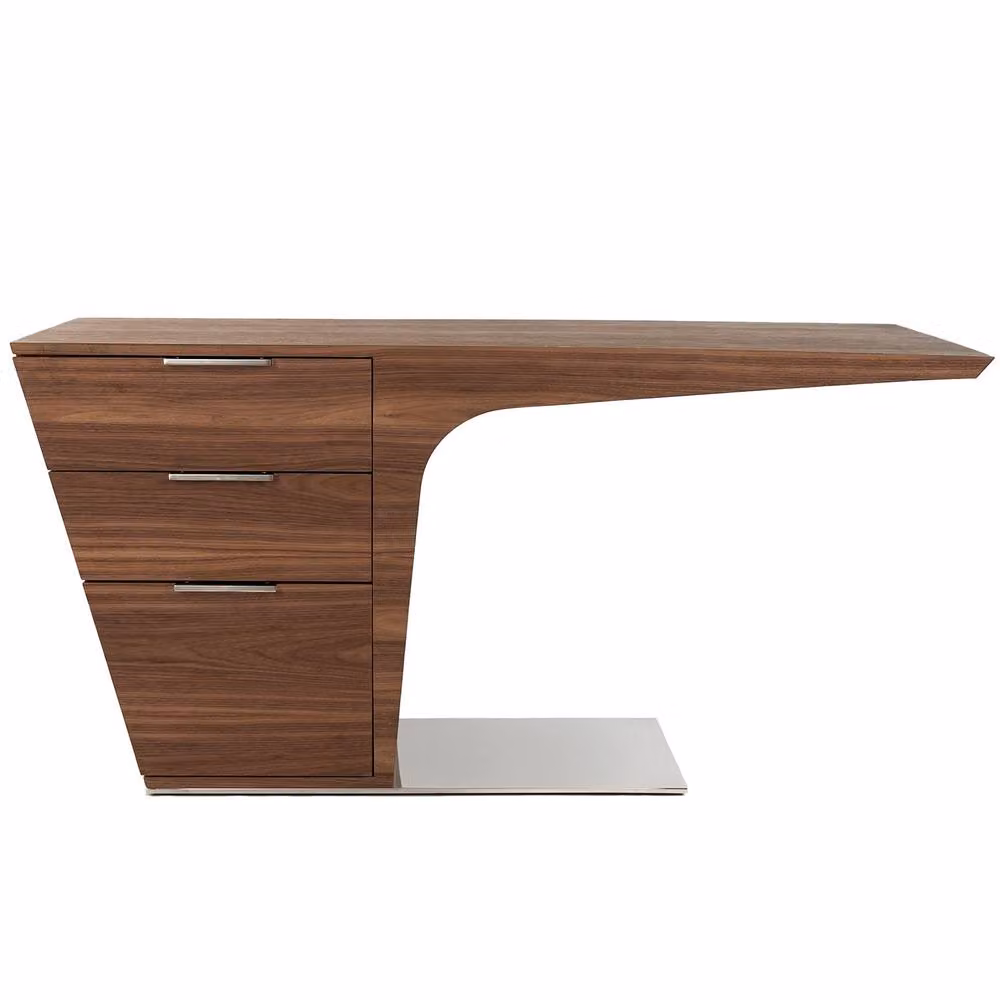 Angel Cerda Walnut Veneer Writing Desk in Brown with Chromed Stainless Steel Base, W/D/H: 150 x 60 x 76 cm – 2