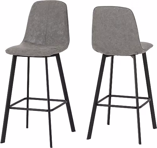 Seconique Quebec Set of 2 Grey Faux Leather Bar Stools