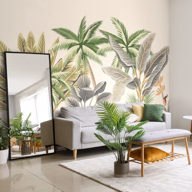 Origin Murals Tropical Palm Trees Floral Wall Mural in Green