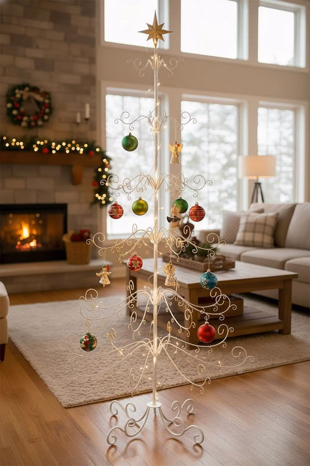 Garden Sanctuary White Metal Christmas and Holiday Ornament Display Stand with Star Top, Height: 180 cm – 1