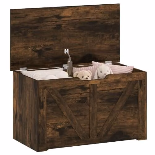 HOMCOM 100L Storage Chest with Safety Hinge in Rustic Brown, W/D/H: 80 x 40 x 45 cm – 1