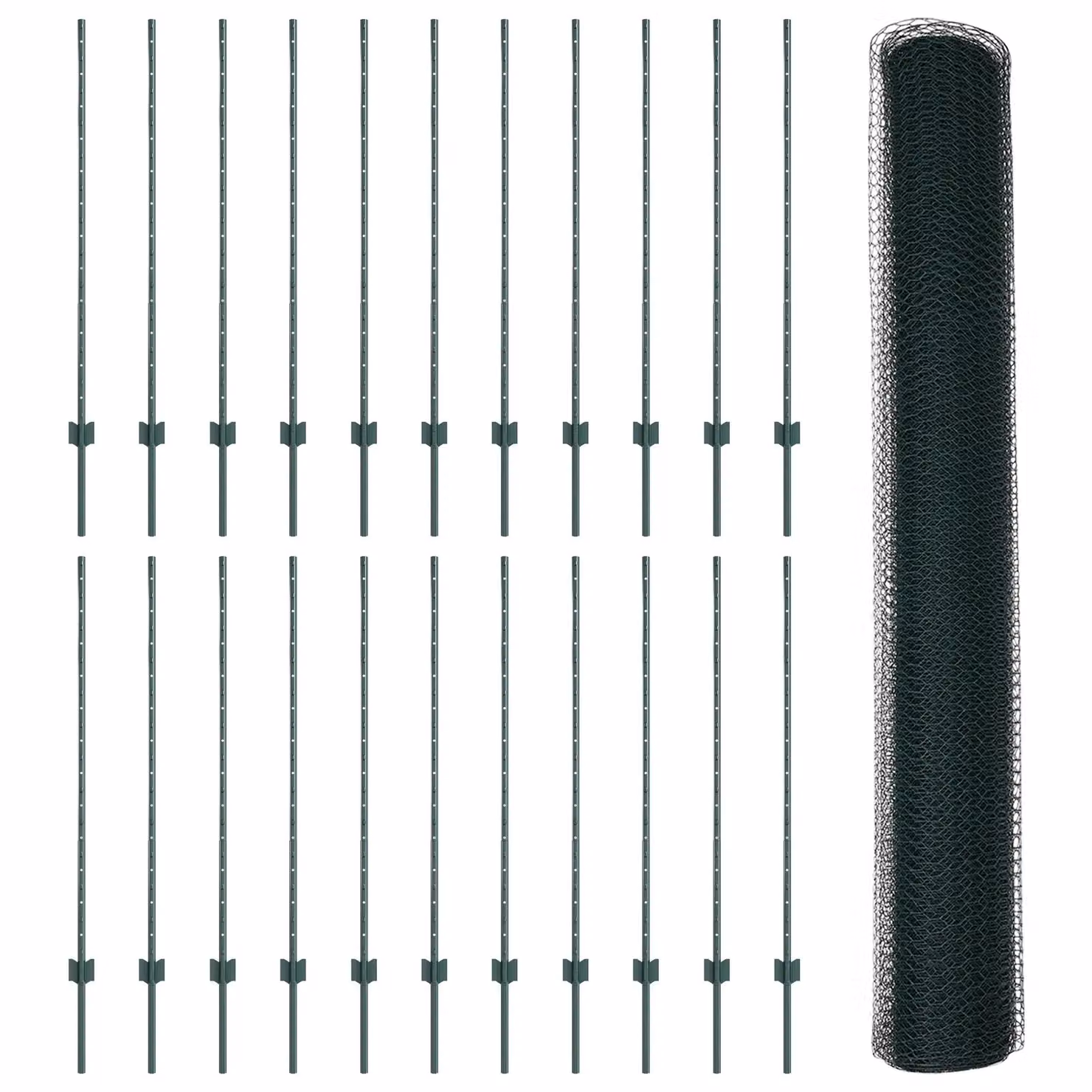 Berkfield Home Green Steel U-Channel Fence Posts and Hexagon Fence Set, 11 x 120 cm Posts and 1.2 x 50 m Mesh – 2
