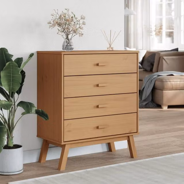 Berkfield Home Beautiful Olden Drawer Cabinet in Brown Solid Wood Pine – 1
