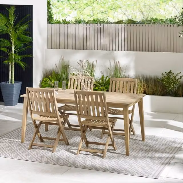 FurnitureboxUK Rustic Acacia Wood Outdoor Dining Set with Rectangular Table and 6 Chairs in Natural Brown