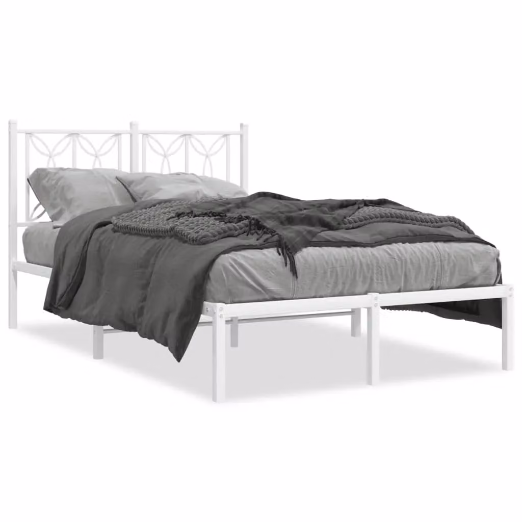 Berkfield Home Metal Bed Frame with Headboard in White, W/D/H: 120 x 190 cm – 2