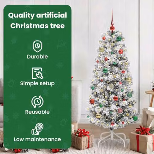 vidaXL Artificial Hinged Christmas Tree in Green and White, 150 cm – 4