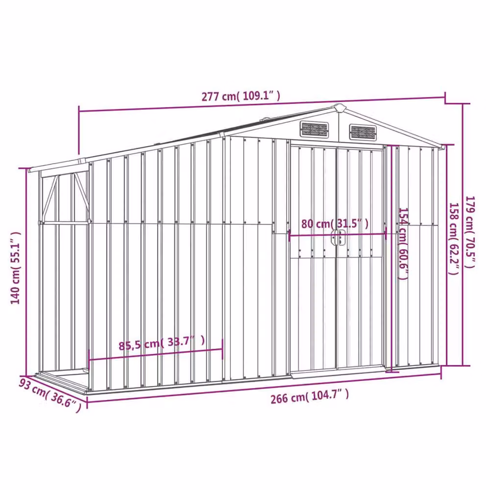 Berkfield Home Garden Shed in Brown, Galvanised Steel and Plastic, W/D/H: 277 x 93 x 179 cm – 6