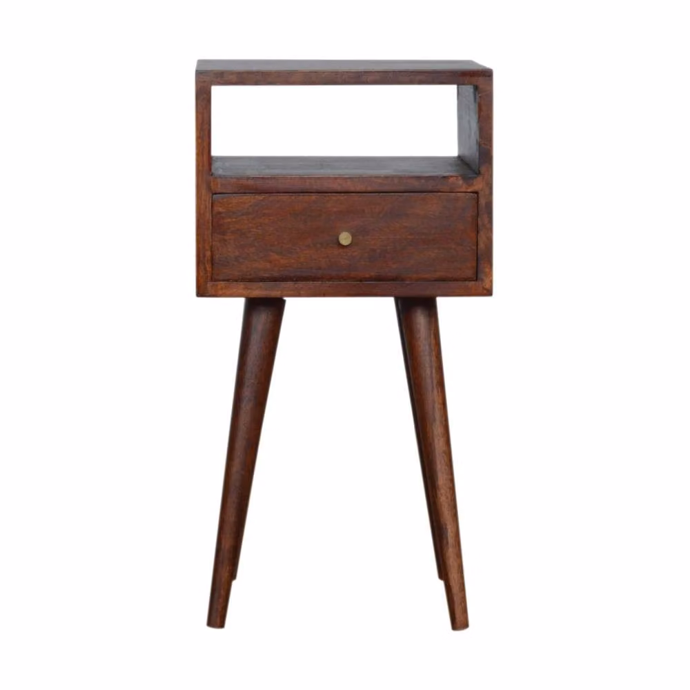 Wyld Haus Kood Mini Cherry Mango Wood Bedside Table with Drawer and Open Shelf in Brown – 2