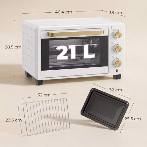 HOMCOM 21L Electric Mini Oven and Grill with Adjustable Temperature, Timer and Auto Shut-off, White – 3