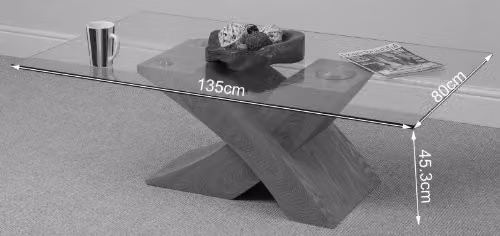 Thats Furniture Milano Modern Rectangular Glass and Ash Wood Coffee Table in Black and Transparent, W: 135 cm, D: 80 cm, H: 45 cm – 3