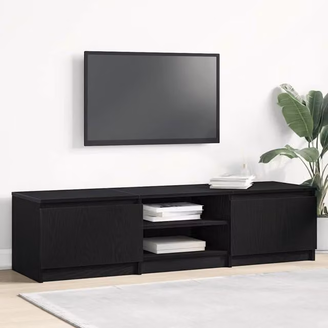 Berkfield Home Modern Black Oak TV Cabinet, W/D/H: 140 x 40 x 35.5 cm