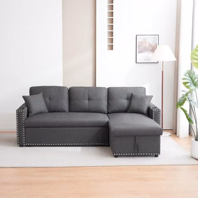 Kosy Koala 3 Seater Reversible L-Shape Corner Sofa Bed with Pull Out Frame and Storage in Light Grey Fabric