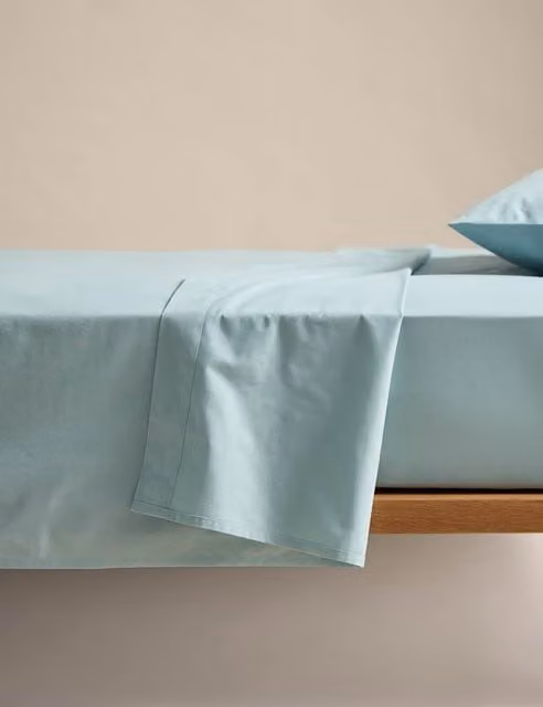 M&S Body Sensor Breathable Cooling Cotton Flat Sheet, Blue, W: 200 cm, D: 200 cm