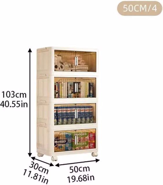 PAWNORA 4 Tier Plastic Folding Mobile Shoe Rack with Wheels in Beige W/D/H: 50 x 30 x 103 cm – 1