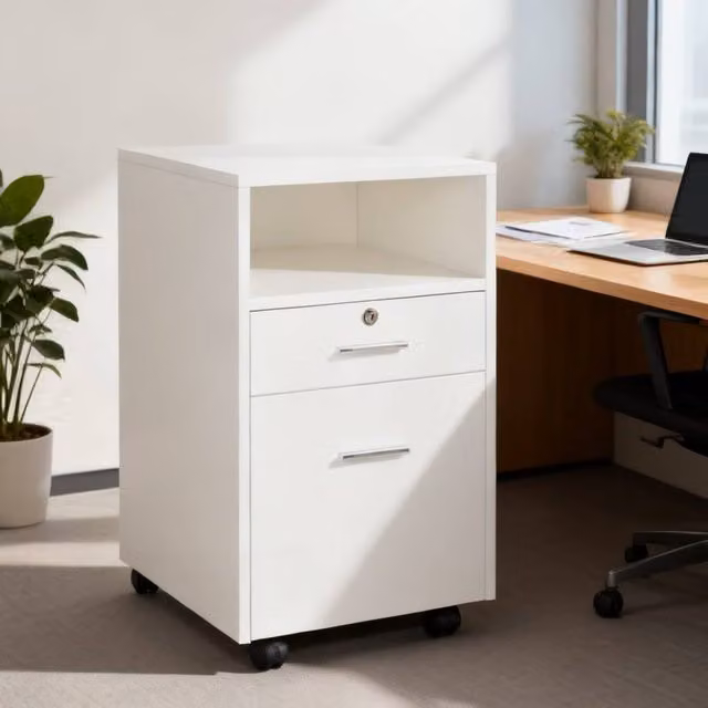 ERGOVEXA Lockable Two-Drawer Filing Cabinet with Castors, White