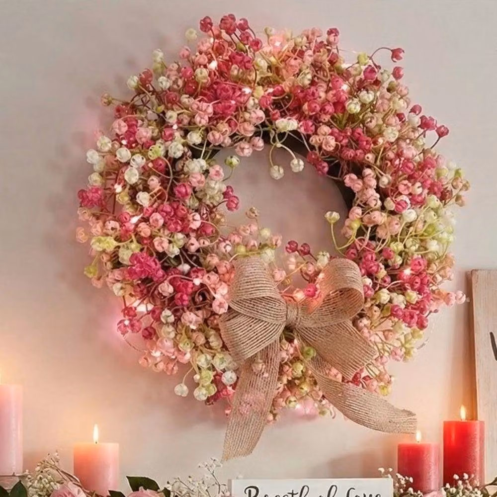 SPETLEK Red Round Artificial Eucalyptus Wreath with Flowers and Leaves, Diameter: 100 cm – 3