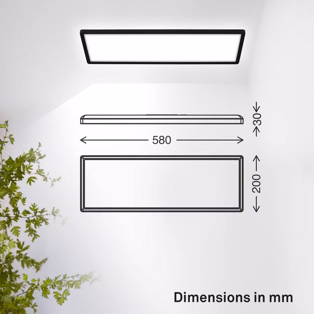 B.K.Licht Black Slim LED Ceiling Panel with Indirect Backlighting, 22W, 3000lm, 4000K Neutral White, IP44, W/D/H: 58 x 20 x 3 cm – 6