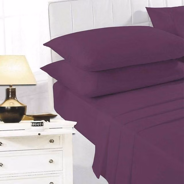 K Collection Single Cotton Percale Fitted Sheet in Purple