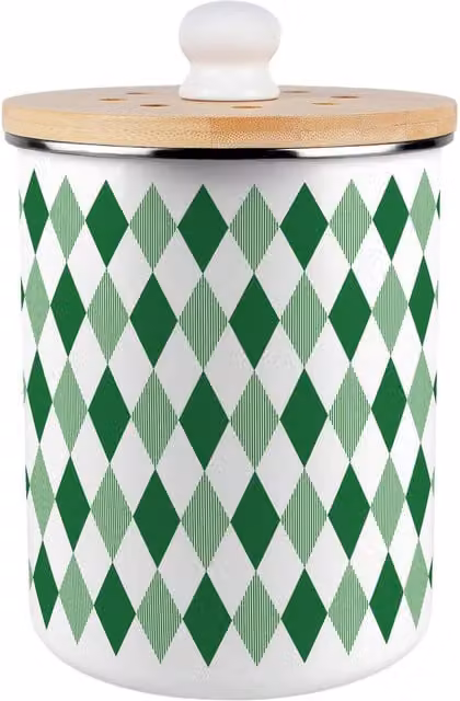 Purely Home Green Argyle Metal Food Waste Caddy with Flip Lid, 2L