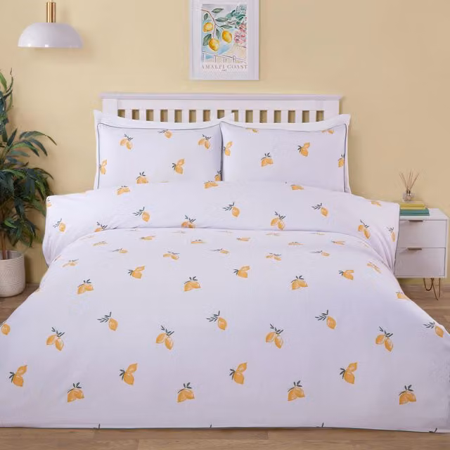 Divante Positano Reversible Waffle Duvet Set in White and Yellow, 180 x 200 cm