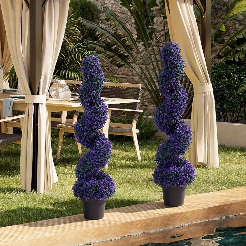 VOGREX Set of 2 Purple Artificial Spiral Topiary Trees, 121.92 cm Height – 6