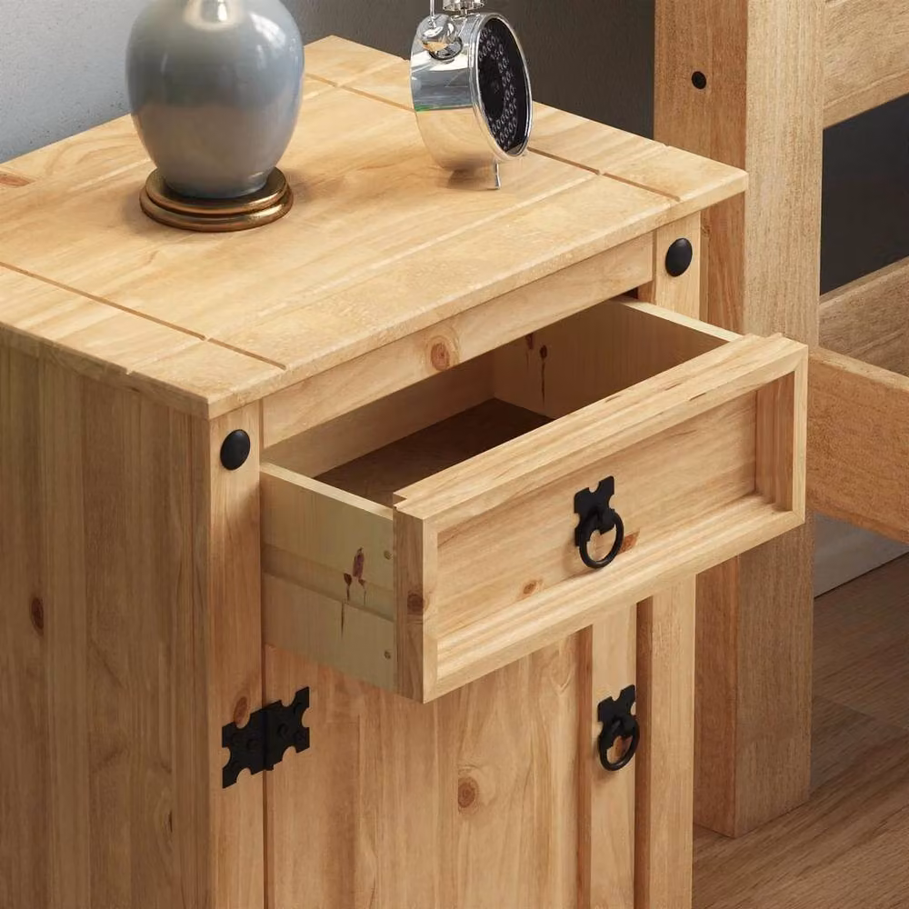 KORVIXA Brown Rustic Wood Bedside Cabinet with 1 Drawer and 1 Door – 2