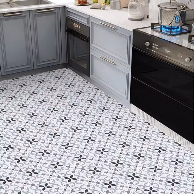 Lifeideas 10 Piece Self Adhesive Floral PVC Flooring Tiles Set in White and Multicolour
