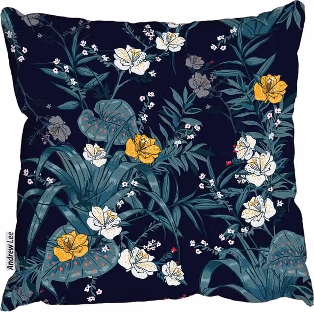 Andrew Lee Blue Modern Floral Square Cushion, W/D/H: 60 x 60 x 1 cm