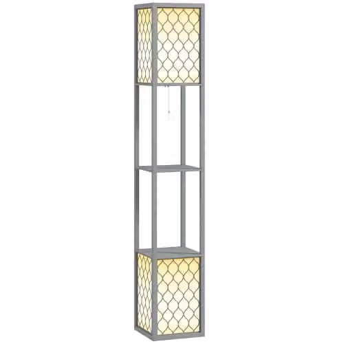 HOMCOM 2-Light Modern Floor Lamp with Shelves in Grey