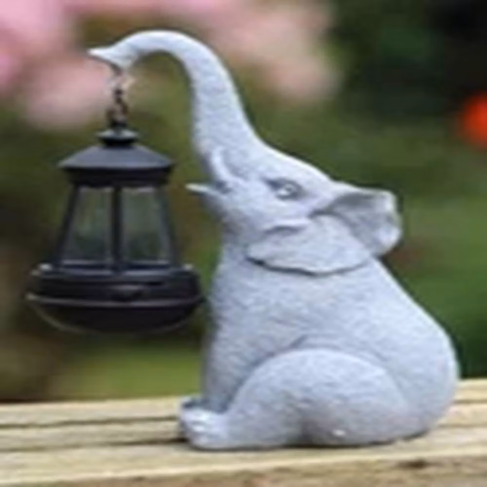 EONLION Elephant Solar Light Ornament, Grey Stone Effect Resin Decor – 2