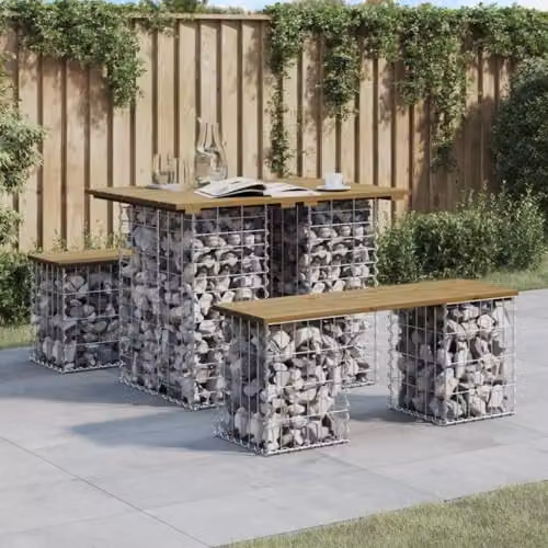vidaXL Gabion Design Garden Table in Brown Impregnated Pine Wood, W/D/H: 100 x 70 x 72 cm – 2