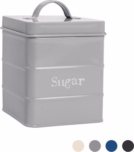 Harbour Housewares Airtight and Leakproof Metal Kitchen Canister in Grey and White