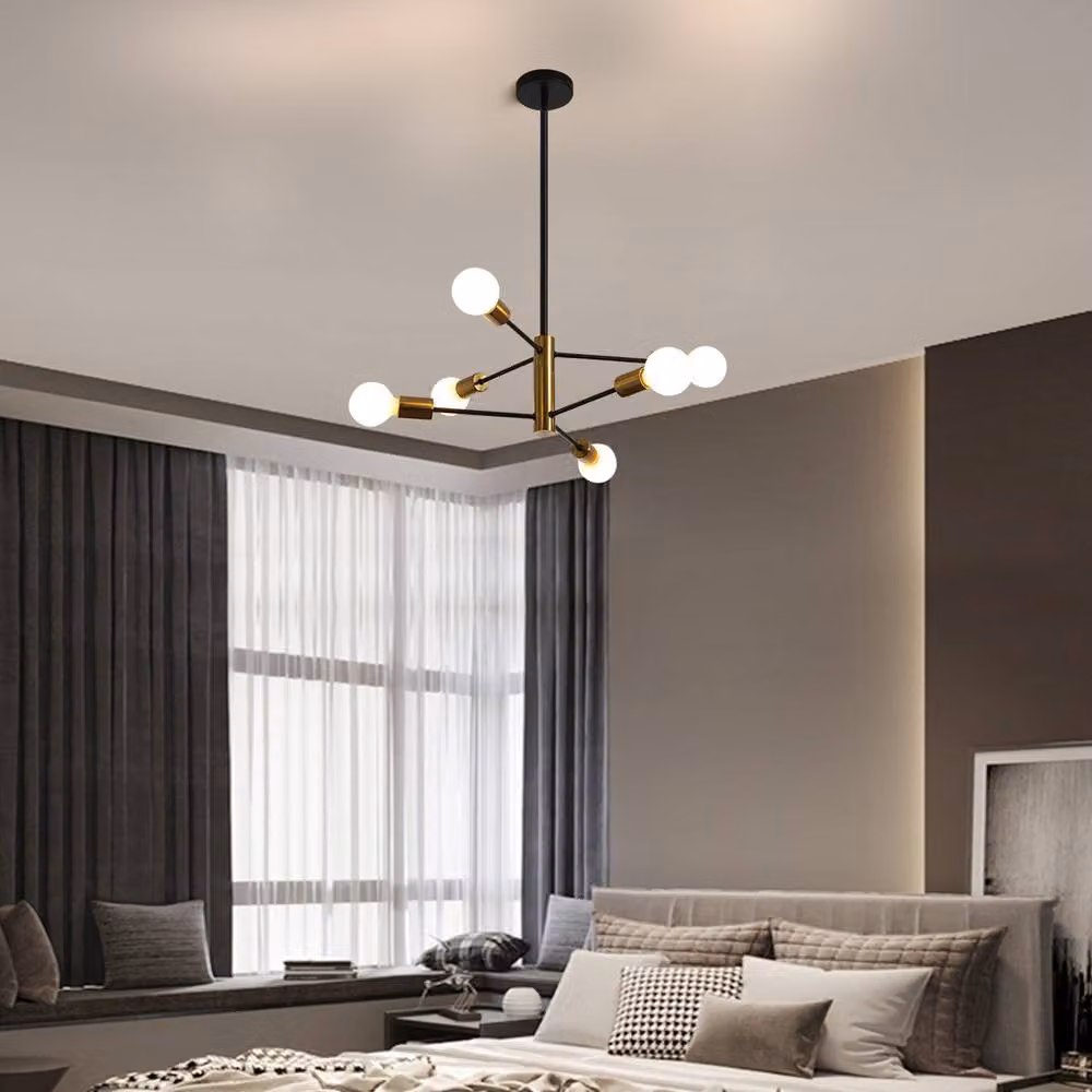 NIVOR 6-Light Mid Century Modern Sputnik Ceiling Lamp in Black, Gold and Copper Metal – 5