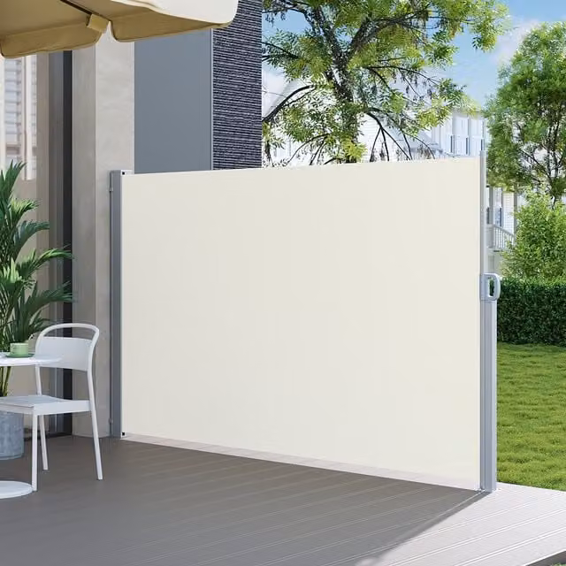 Breeins Outdoor Retractable Waterproof Privacy Side Awning in Beige and White, W: 3 m, H: 1.8 m