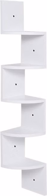 Livingandhome 5-Tier Wooden Zigzag Floating Corner Shelf in White