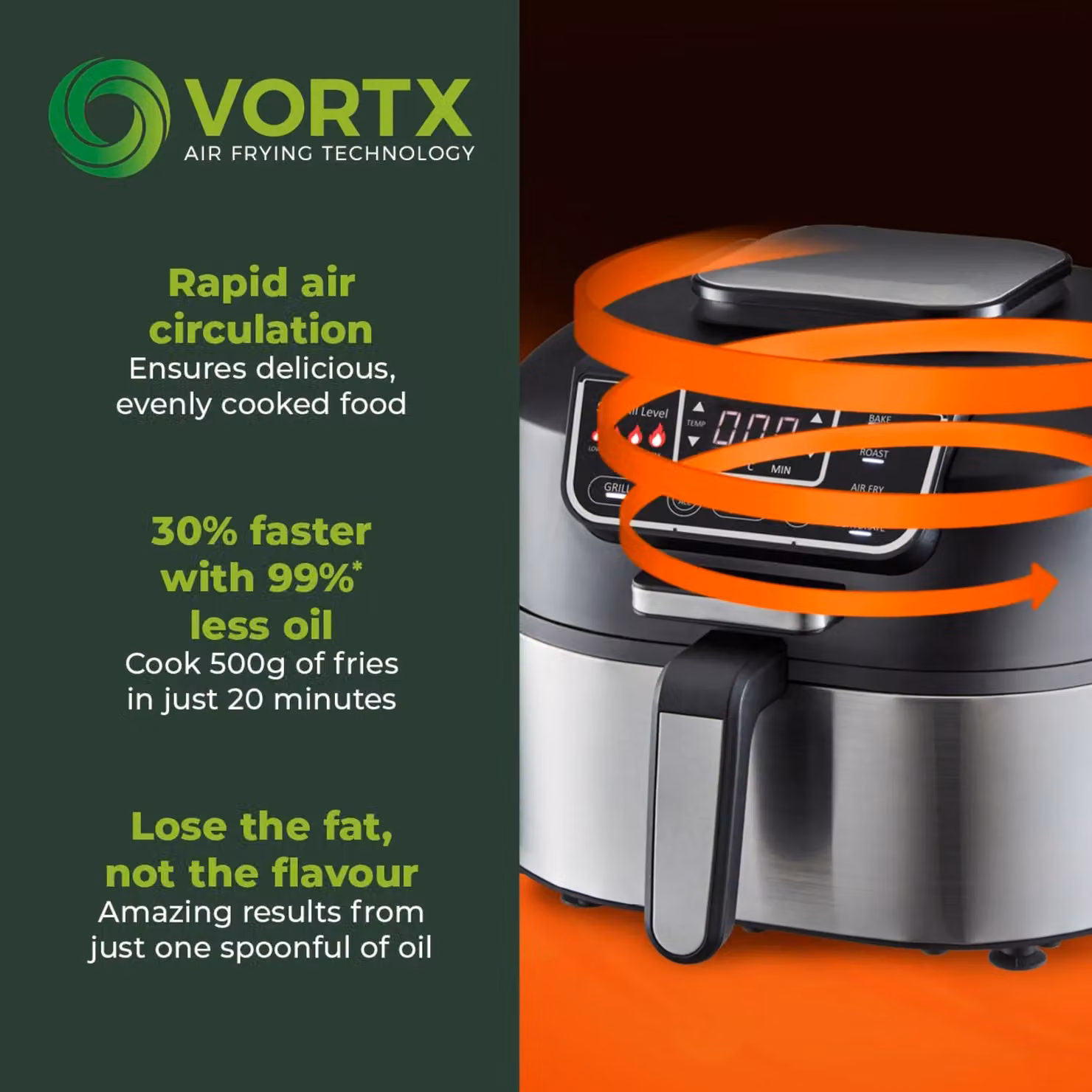 Tower T17086 Vortex 5 in 1 Air Fryer and Grill with Crisper, 5.6L, Black and Silver – 5