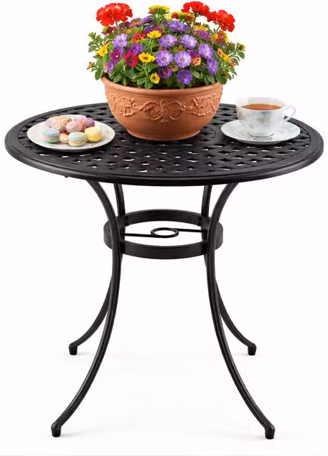 PREGO Cast Aluminium Bistro Table for Garden and Patio, Black, W: 70.5 cm, D: 70.5 cm, H: 70 cm