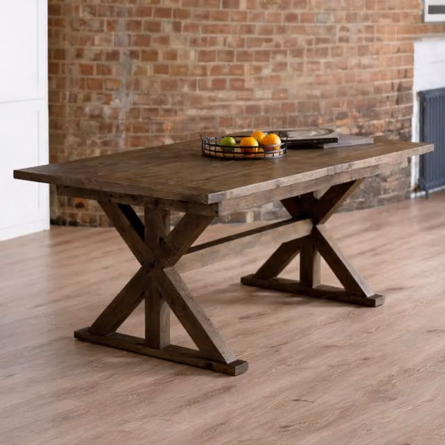 Julian Bowen Chatsworth Extendable Rectangular Trestle Dining Table in Brown and Beige