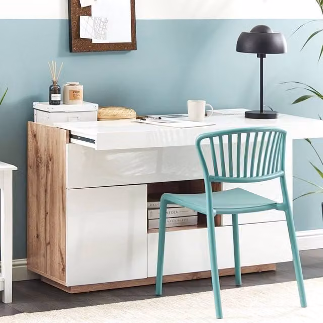 Wyld and Coco 2-in-1 Secretary Desk and Sideboard in White, W/D/H: 120 x 77 x 40 cm
