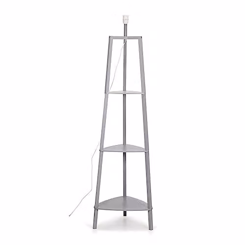 MiniSun Grey Wooden 3 Tier Floor Lamp with Storage Shelves, Height: 138 cm, Width: 39 cm, Depth: 39 cm
