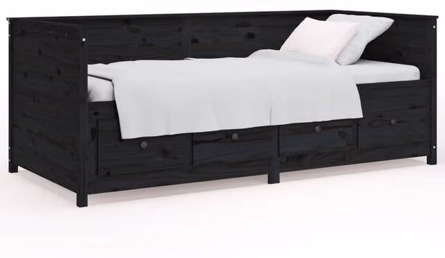 Berkfield Home Rustic Solid Wood Pine Day Bed in Black, W: 75 cm, L: 190 cm – 1