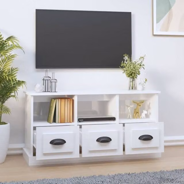 Berkfield Home High Gloss White TV Cabinet W/D/H: 100 x 35 x 50 cm