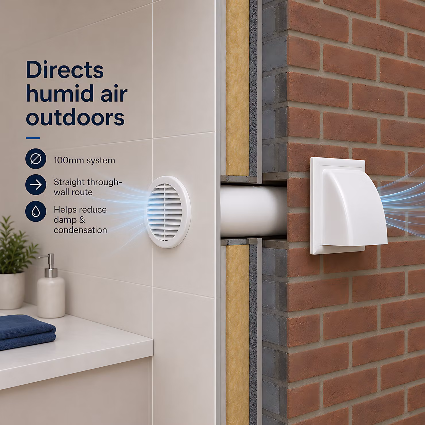 Sola White Plastic 100mm 4 Inch Wall Vent Kit with 500mm Duct, Grille and Backdraught Cowl – 2