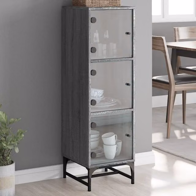 Berkfield Home Highboard with Glass Doors in Grey Sonoma, W/D/H: 35 x 37 x 120 cm